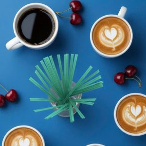 Que khuấy cafe màu xanh